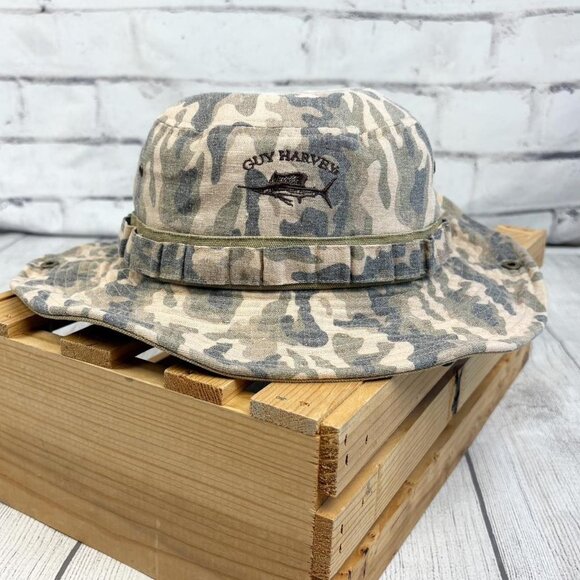 Vintage Guy Harvey Camo Convertible Bucket Boonie Fishing Hat - Picture 1 of 7